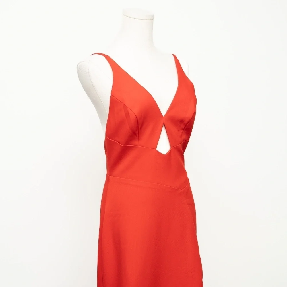 Ieena Mac‎ Duggal Red Thin Strap Cutout V-Neck High Slit Gown Dress 27434
